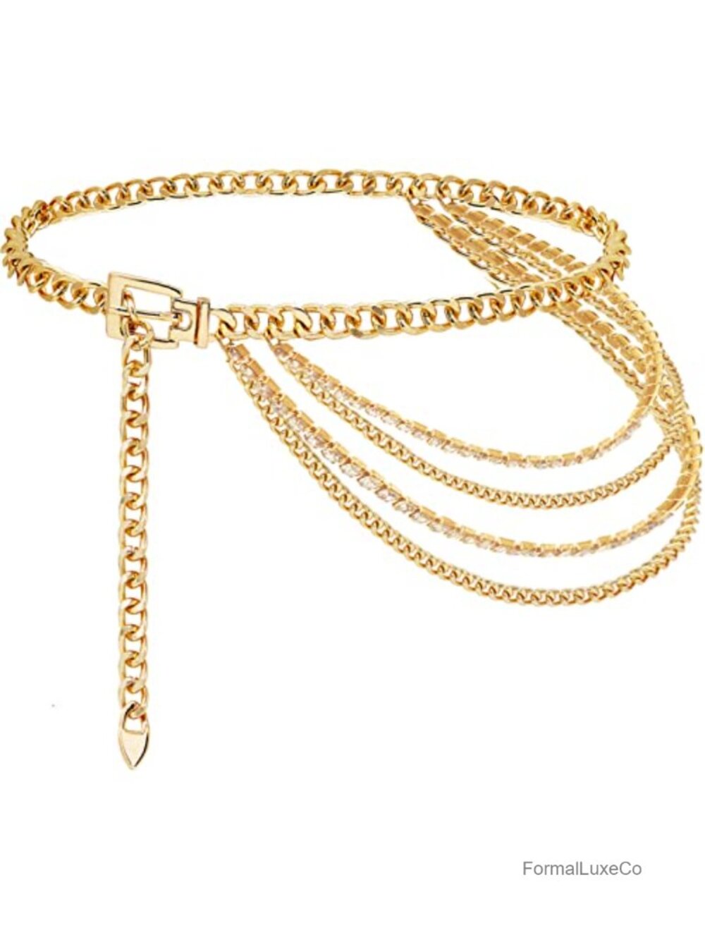 Gold Alloy Rhinestone Multi-Layer Chain Belt for Women Waist Cincher 43"